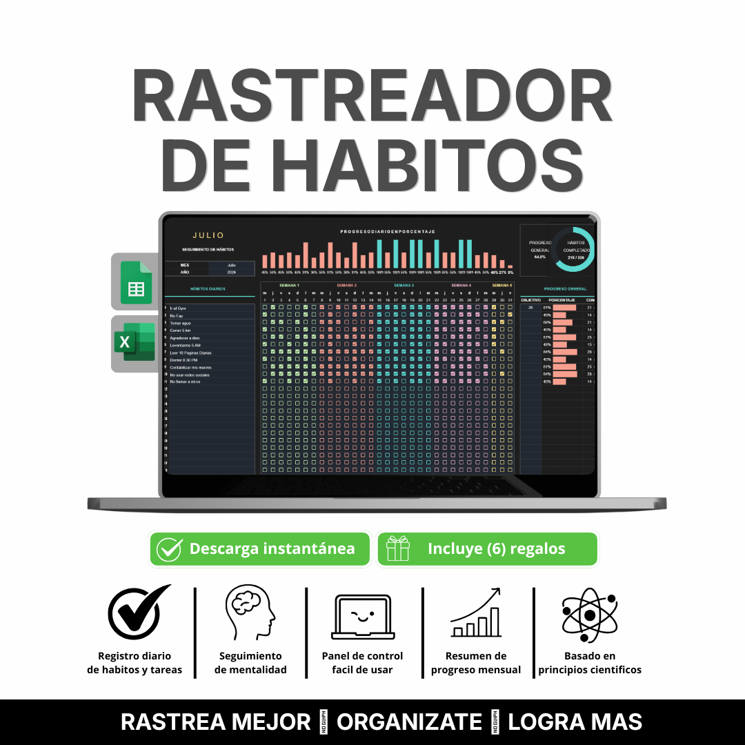 Rastreador de hábitos para Excel y Google Sheets